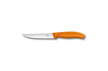Нож Victorinox для стейка и пиццы, оранжевая ручка, волнистое лезвие, 12 см (70001134): фото